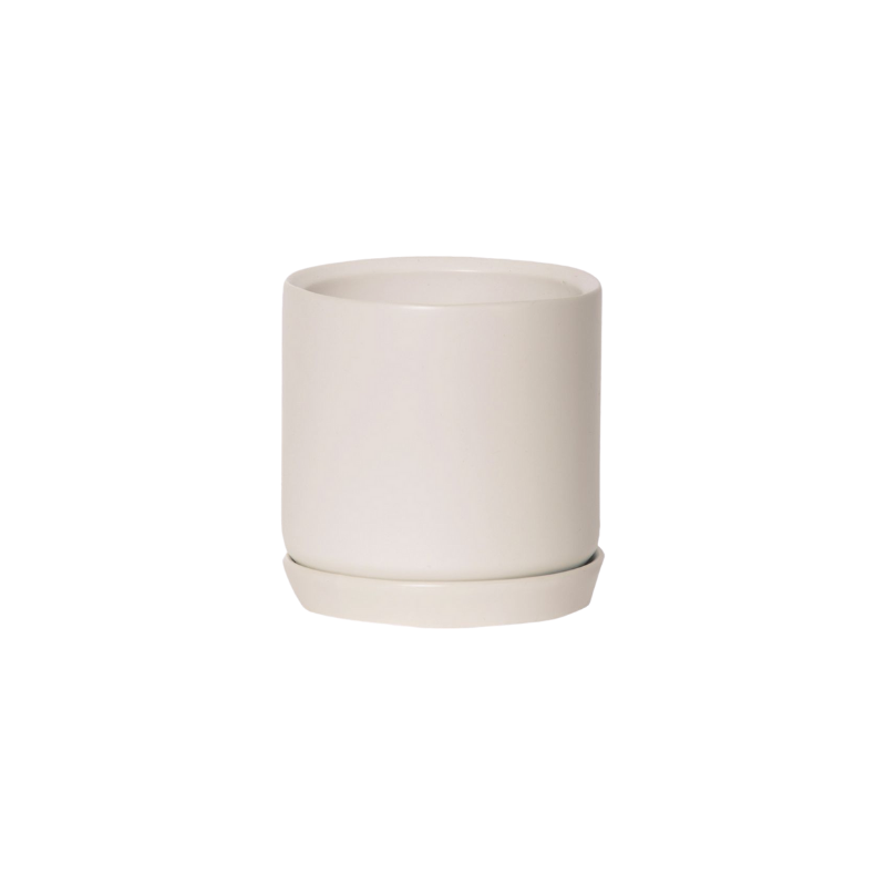 Oslo Parchment Small stoneware planter with saucer, 12cm minimalist parchment pot