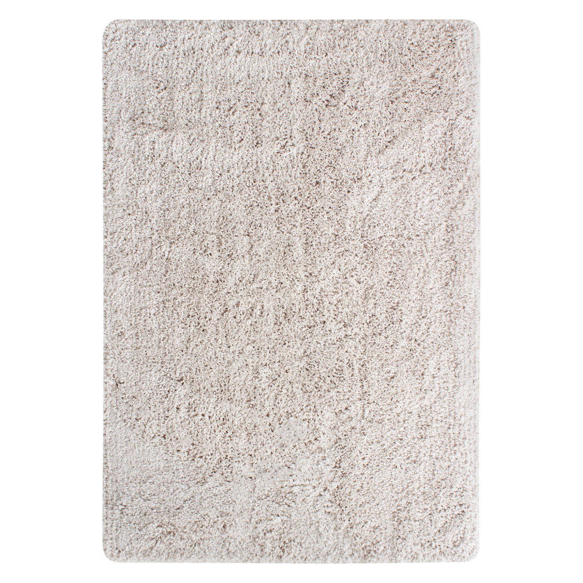 Devon Beige Rug with a deep shaggy pile in warm beige, shown flat on white