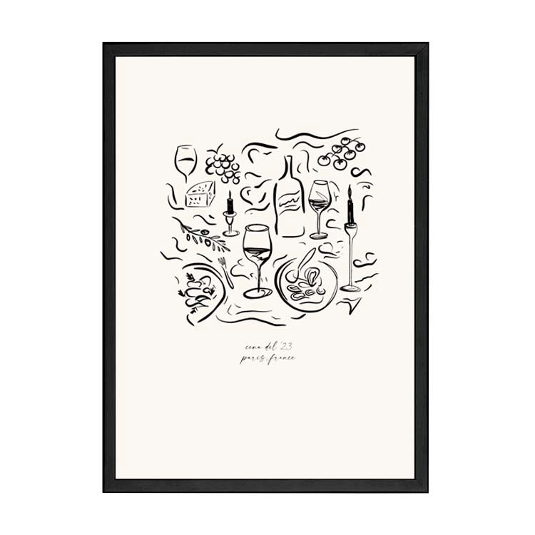 Dinner Party Print by Papier HQ in a matte black frame
