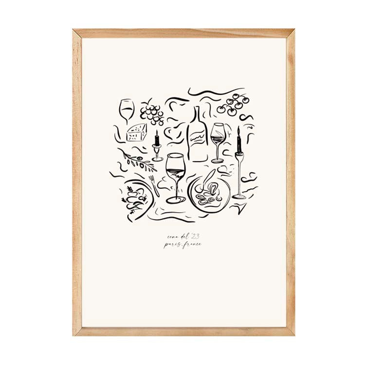 Dinner Party Print by Papier HQ in a natural timber frame