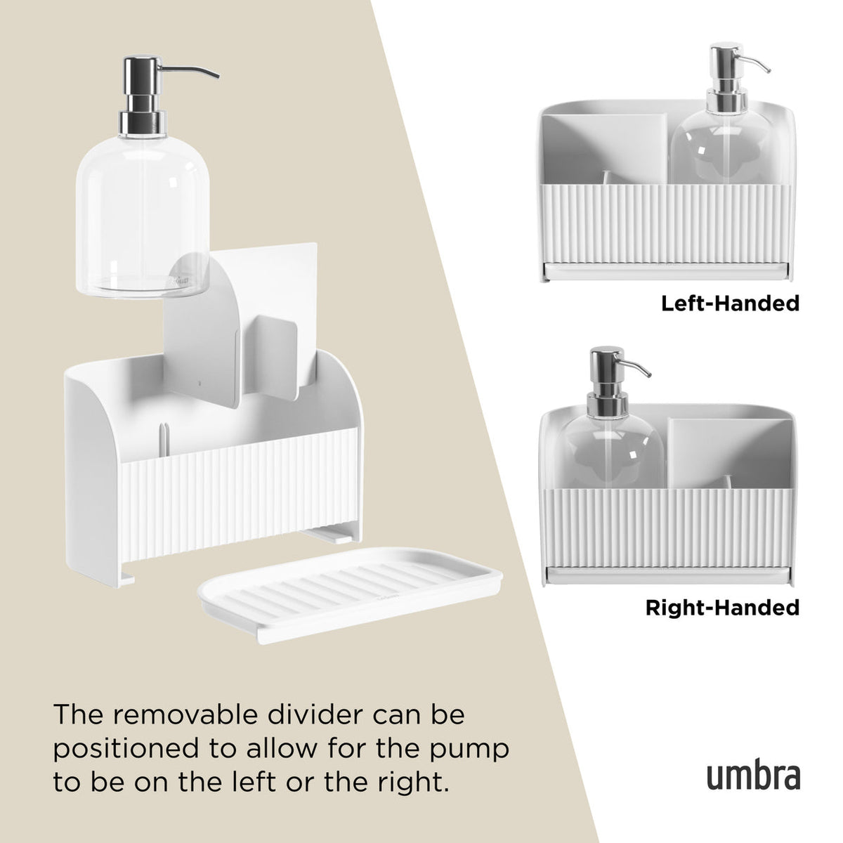 Umbra Sling sink caddy divider set for a left-handed or right-handed pump