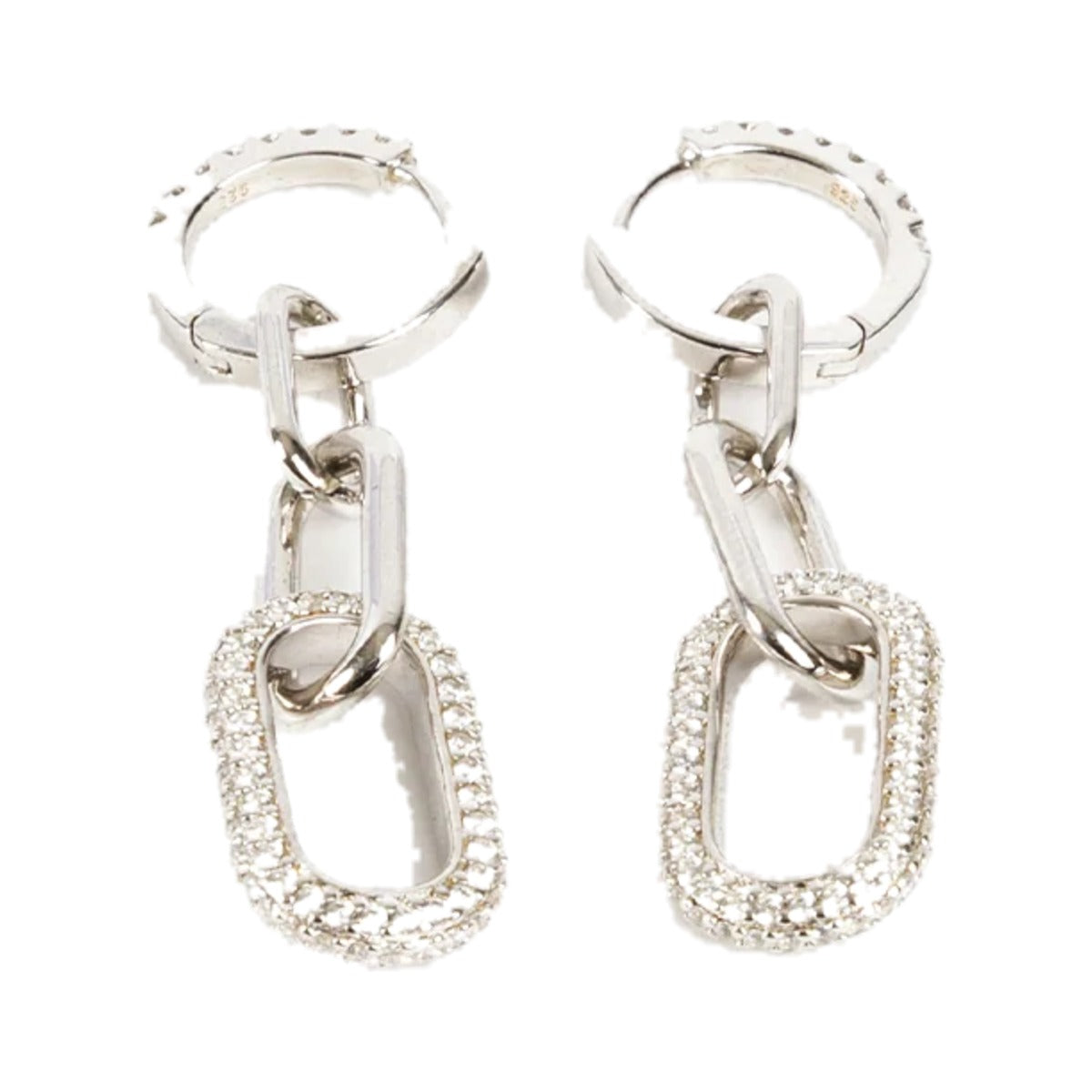 Front view of the pair, small crystal hoops above crystal-edged oval links