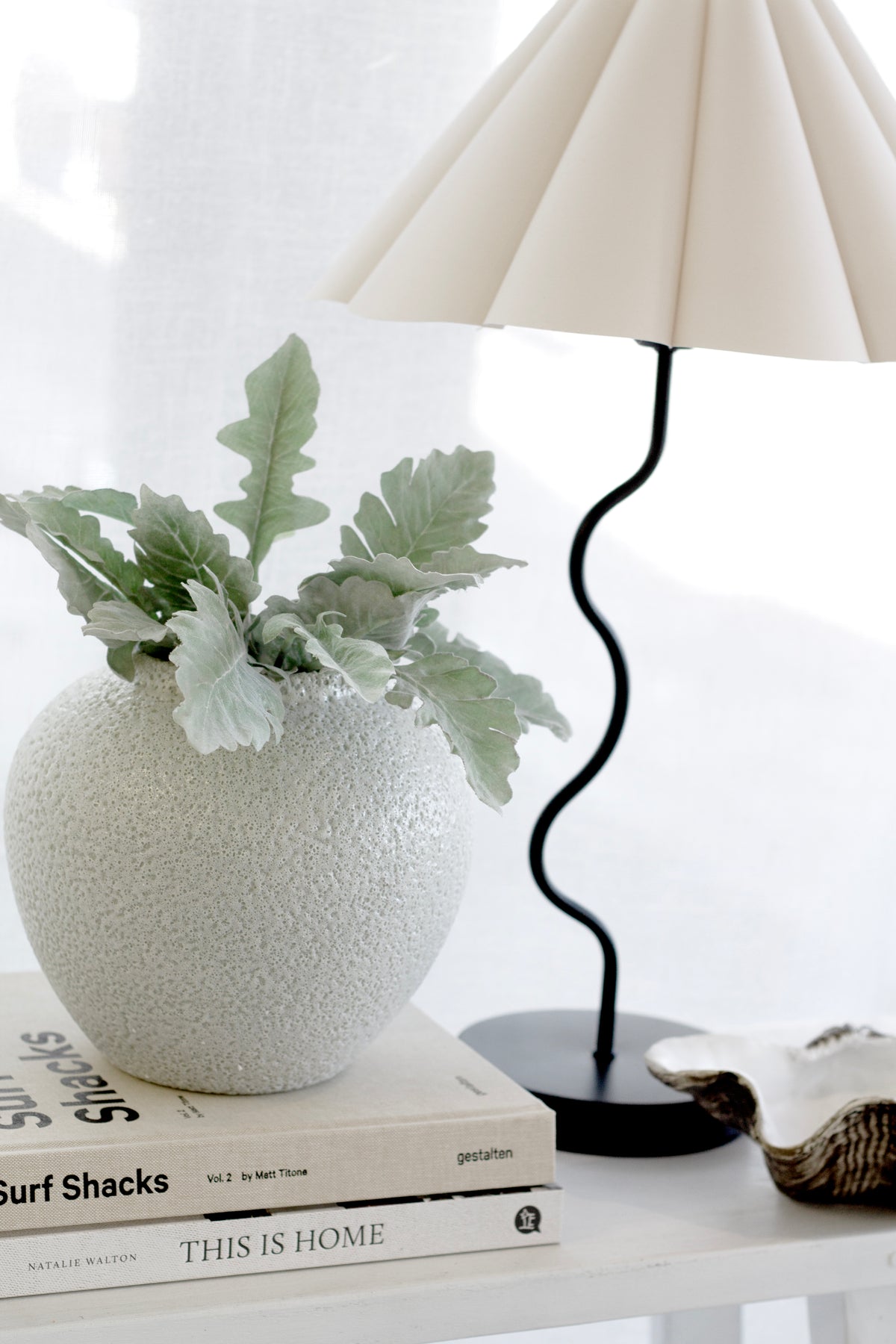 Dusty Miller Spray 71cm artificial foliage stem with soft grey-green textured leaves styled in neutral vase.