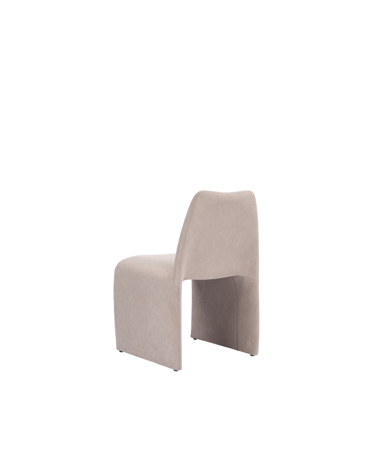 Rear three-quarter view of the lighter taupe dining chair
