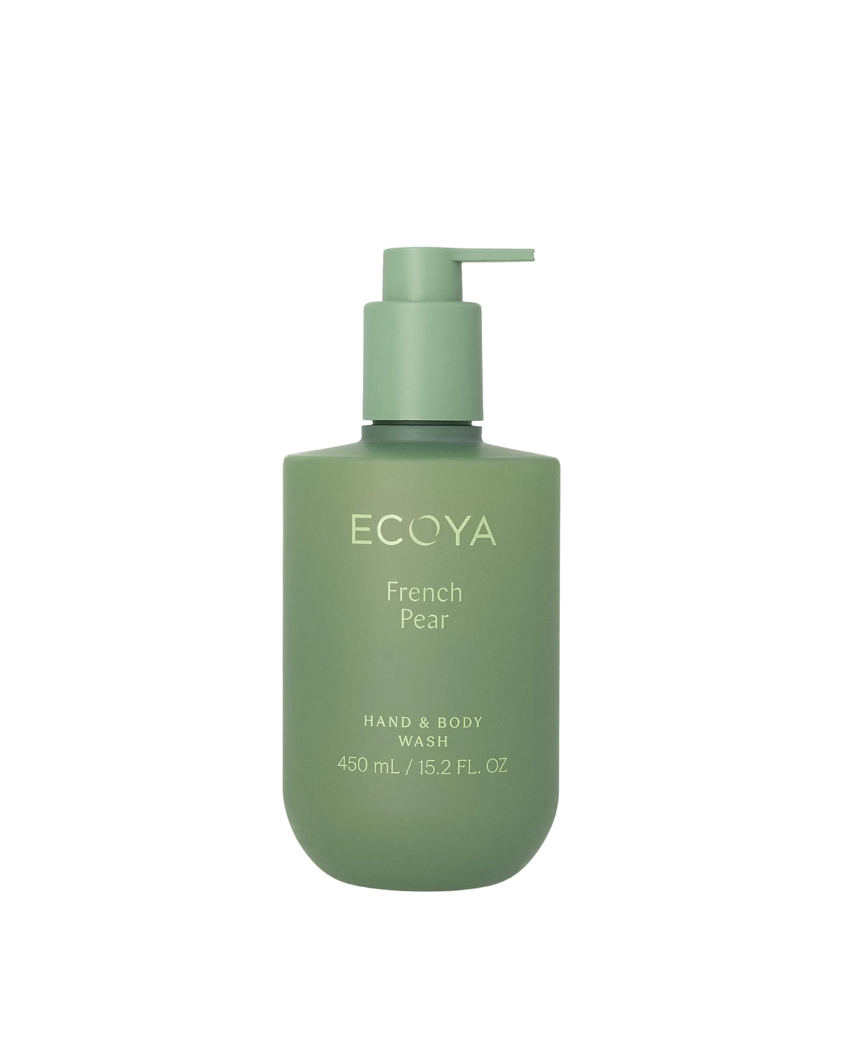 Ecoya French Pear Hand & Body Wash 450ml bottle in sage green, front view