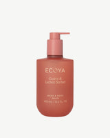 Ecoya Guava & Lychee Sorbet Hand & Body Wash 450ml bottle in coral, front view