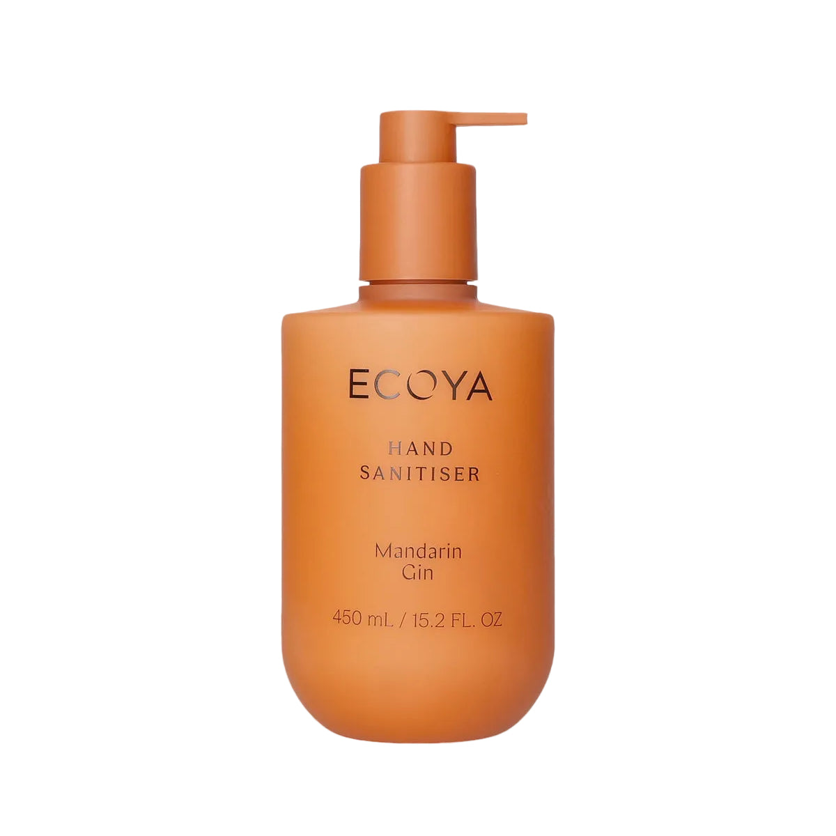 Ecoya Mandarin Gin Hand Sanitiser 450ml pump bottle in soft orange, front view