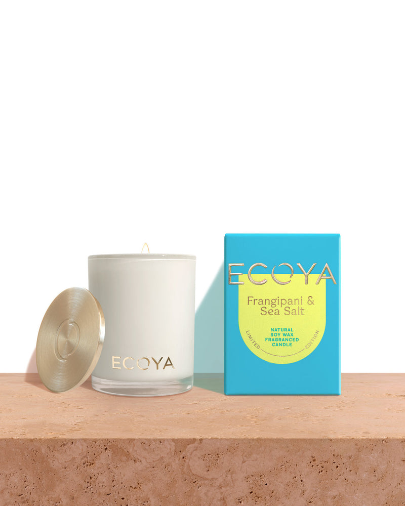 Ecoya Sensory Escapes: Frangipani & Sea Salt Madison Candle offers a refreshing home fragrance with a touch of Scandinavian influence in its design.