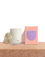 Ecoya Sensory Escapes: Yuzu & Sandalwood Madison Candle with a pink box, perfect for home fragrance and home design.