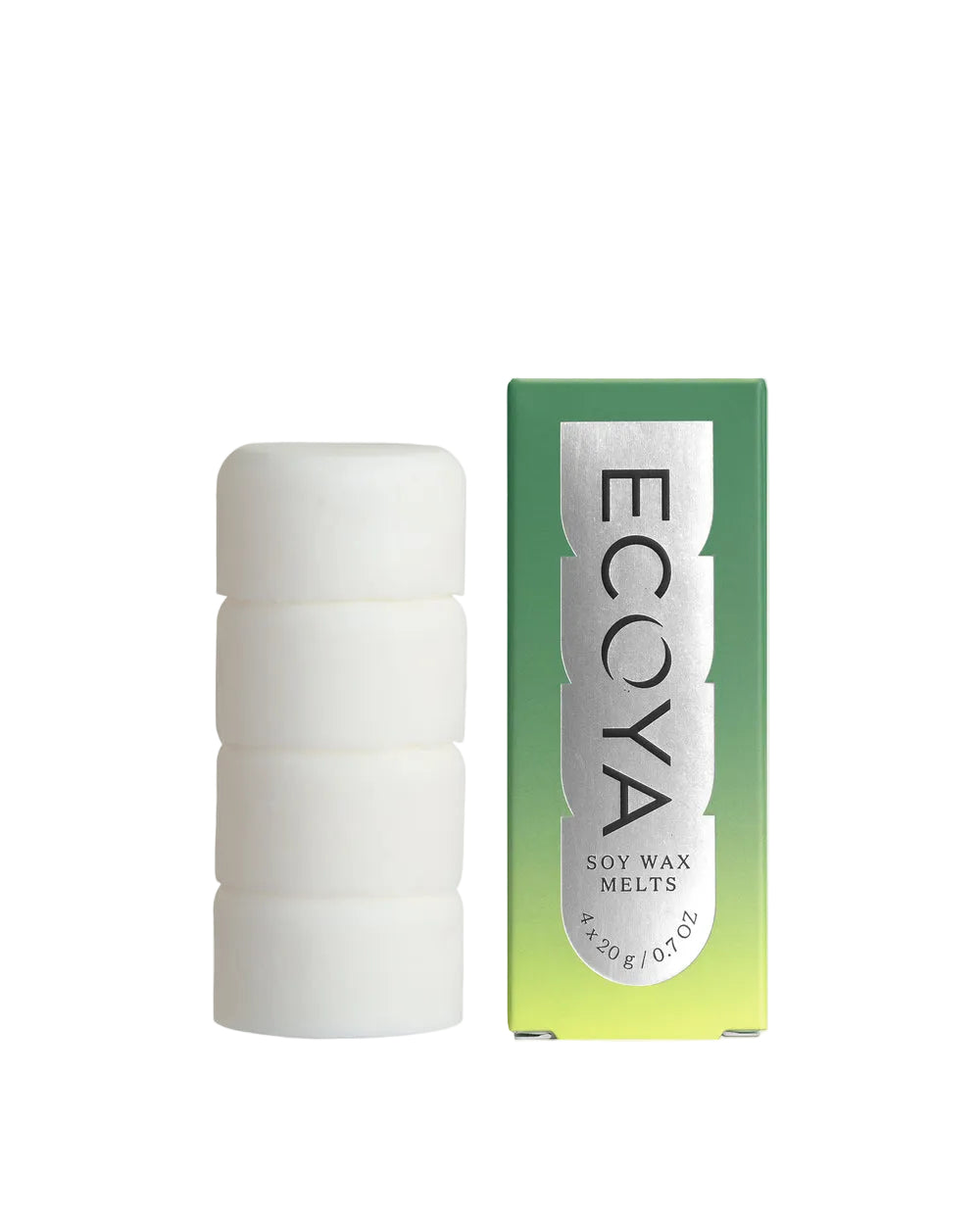ECOYA French Pear Soy Wax Melt in green gradient box packaging with ceramic warmer dish, on white background.