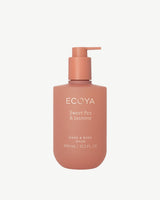 Ecoya Sweet Pea & Jasmine Hand & Body Wash 450ml bottle in dusky pink, front view