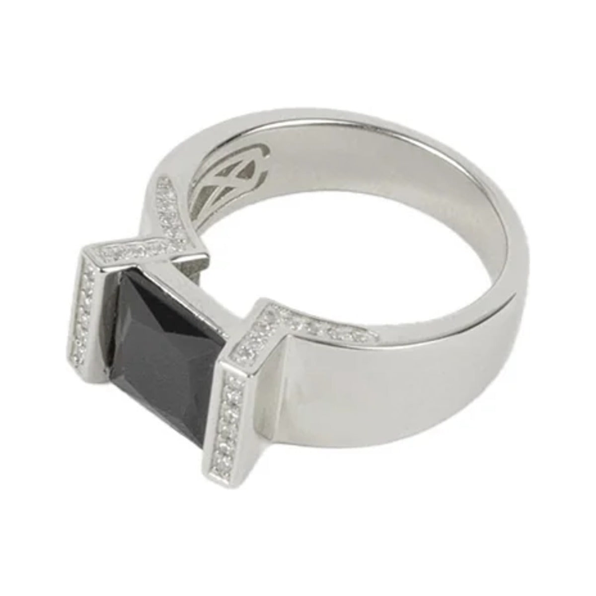 Engage Me Ring side on, showing the raised onyx setting