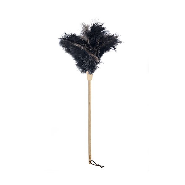 A soft black Ostrich Feather Duster 44cm - black - beige cuff with a beech handle from Florence.