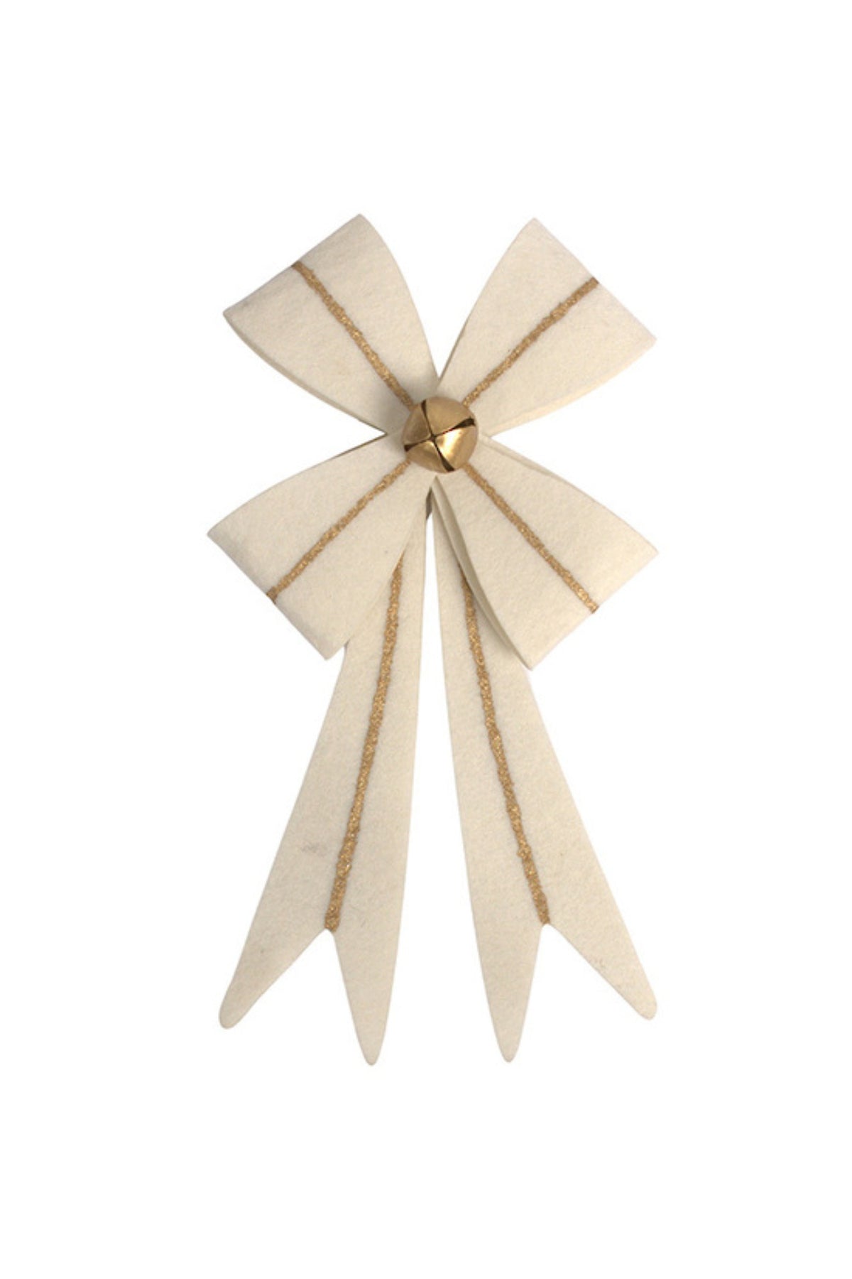 Ivory felt Christmas bow with gold edging and long tails, large (11.5cm W x 22.5cm H)