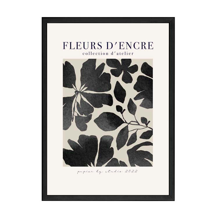 Fleurs d'Encre Print Black by Papier HQ in a matte black frame