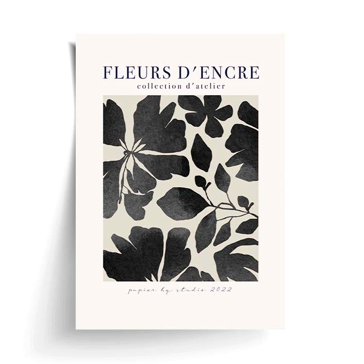 Fleurs d'Encre Print Black by Papier HQ unframed on matte card