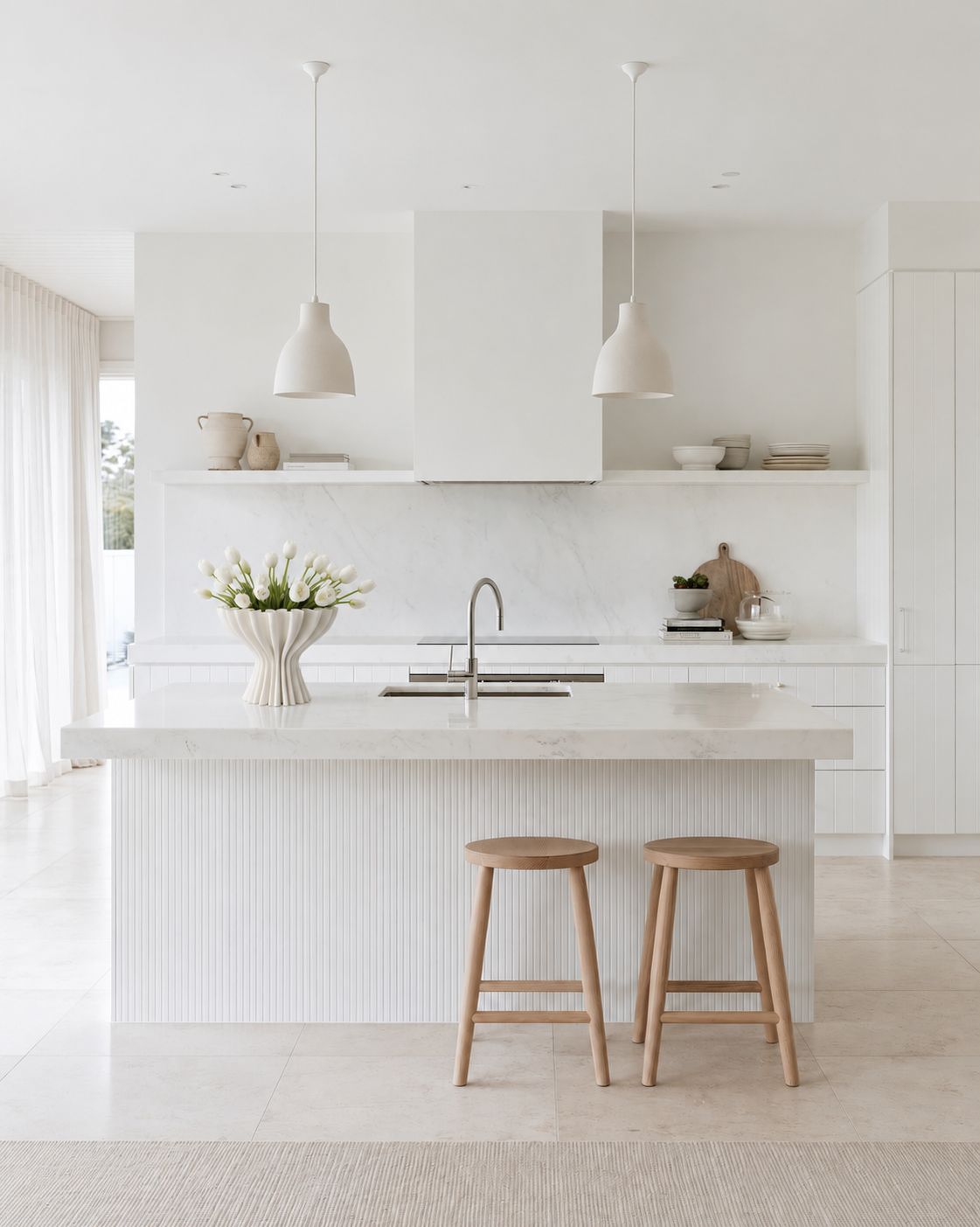 Cleo 3D Printed Compote Vase in Black on the white kitchen island