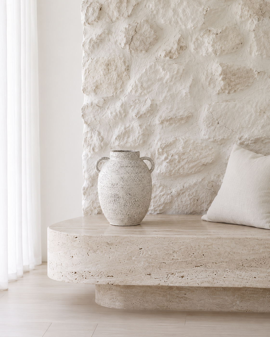 Vince Rustic Ceramic Vase on the low timber sideboard