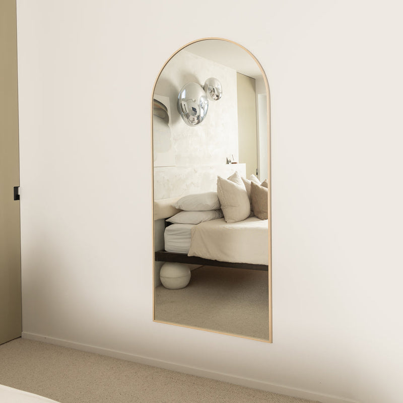 Framed Arch Full Length Mirror by Made of Tomorrow – oak veneer full length arch mirror with floating wall mount