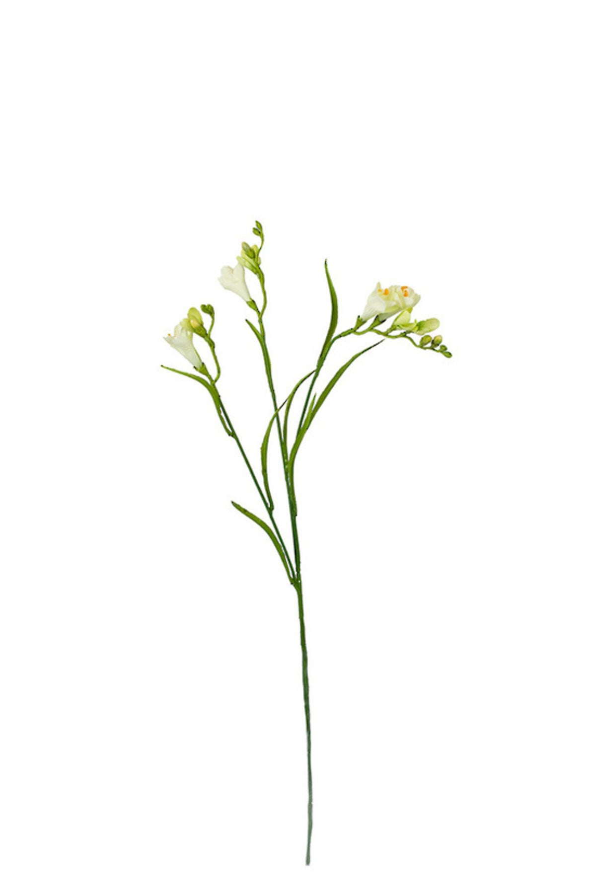 Freesia spray in soft lemon, 63cm faux stem with creamy blooms and green buds