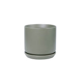 Oslo Sage Medium stoneware planter with matching saucer, 15cm soft sage green pot