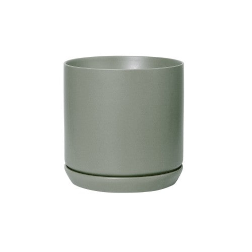 Oslo Sage Large stoneware planter with saucer, 18cm sage green pot for leafy indoor plants
