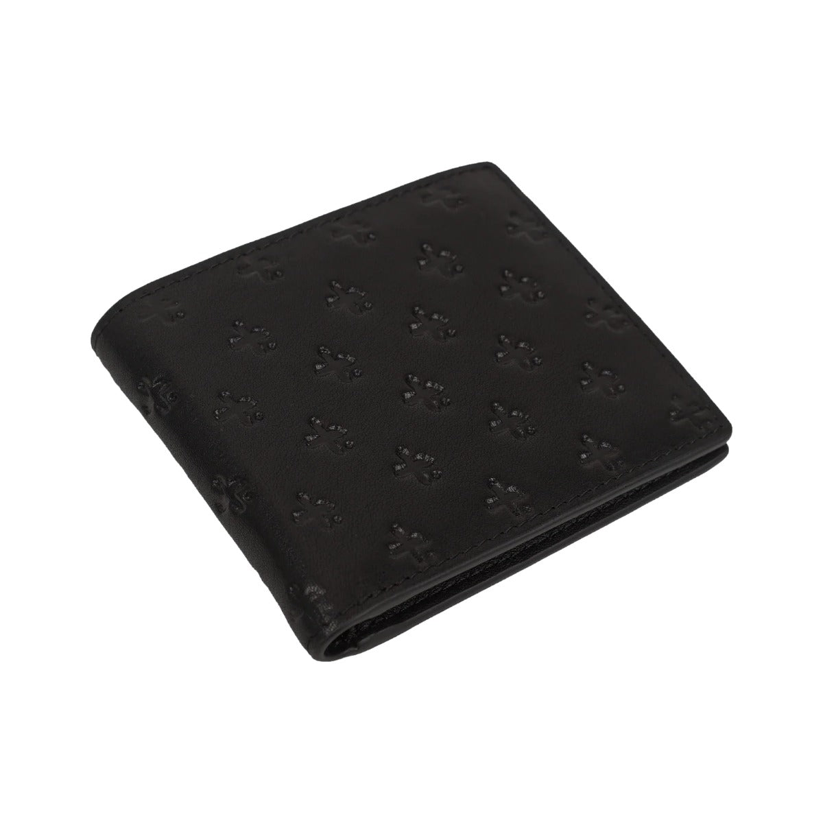 Black George Wallet closed and angled to show its slim profile