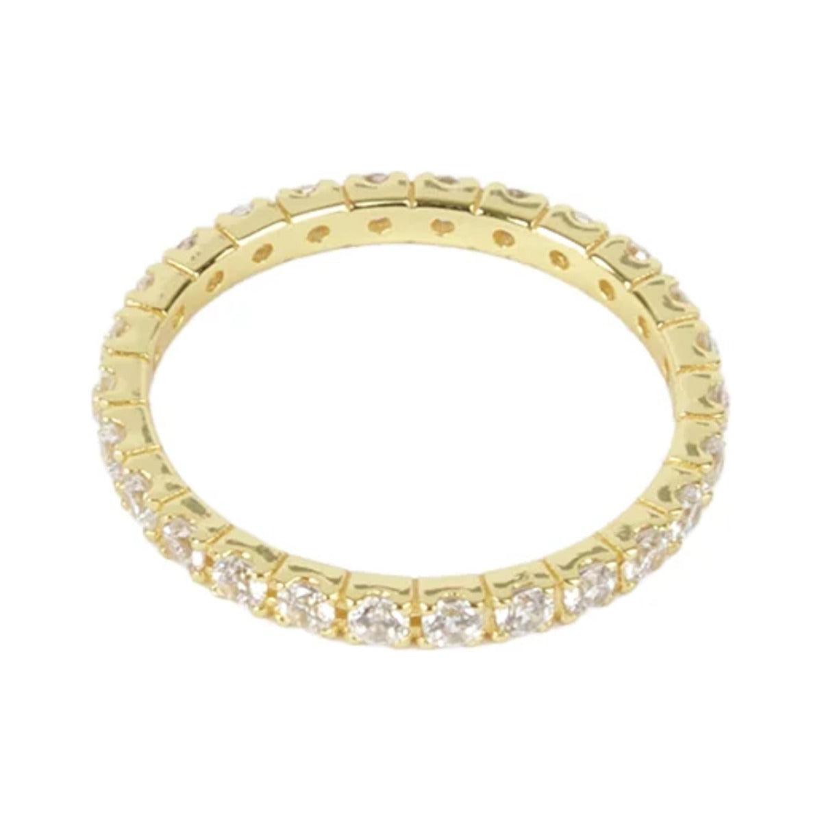 Go Around Stacker Ring shown in the Gold option, fine gold band with clear stones