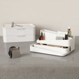 A Glam Cosmetic Organizer Large beauty station with a mirror and makeup organizer by Umbra.