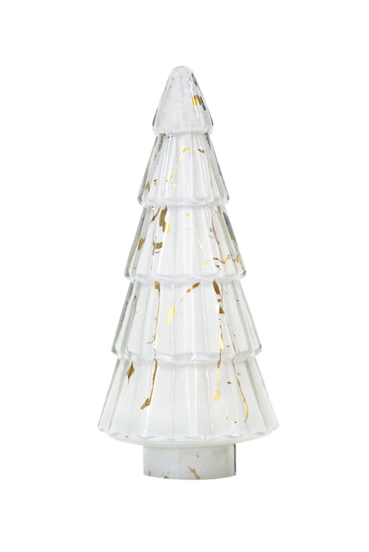 Clear and white glass Christmas tree with gold paint splatter detail, 31cm