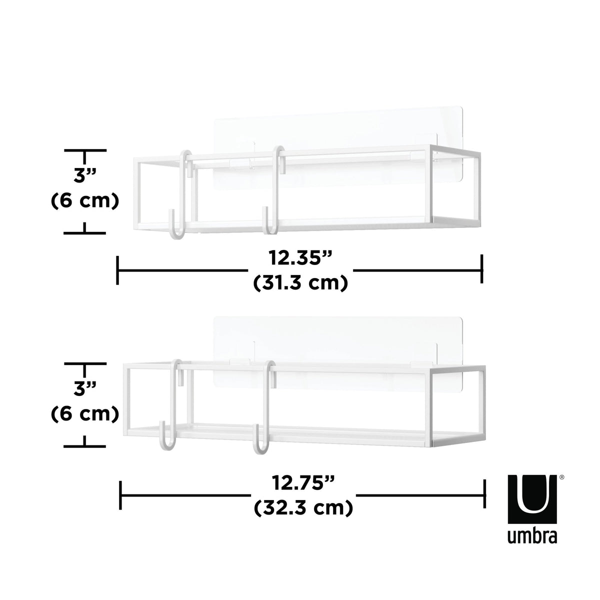 Umbra Cubiko shower bins in white, set of two, shown against a plain background