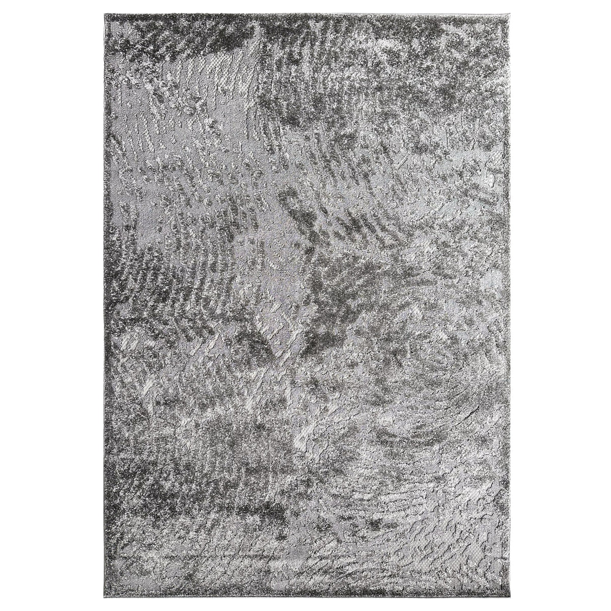 Hanna Indoor/Outdoor Fluid Dark Grey Rug with a high-low pile pattern, shown flat on white