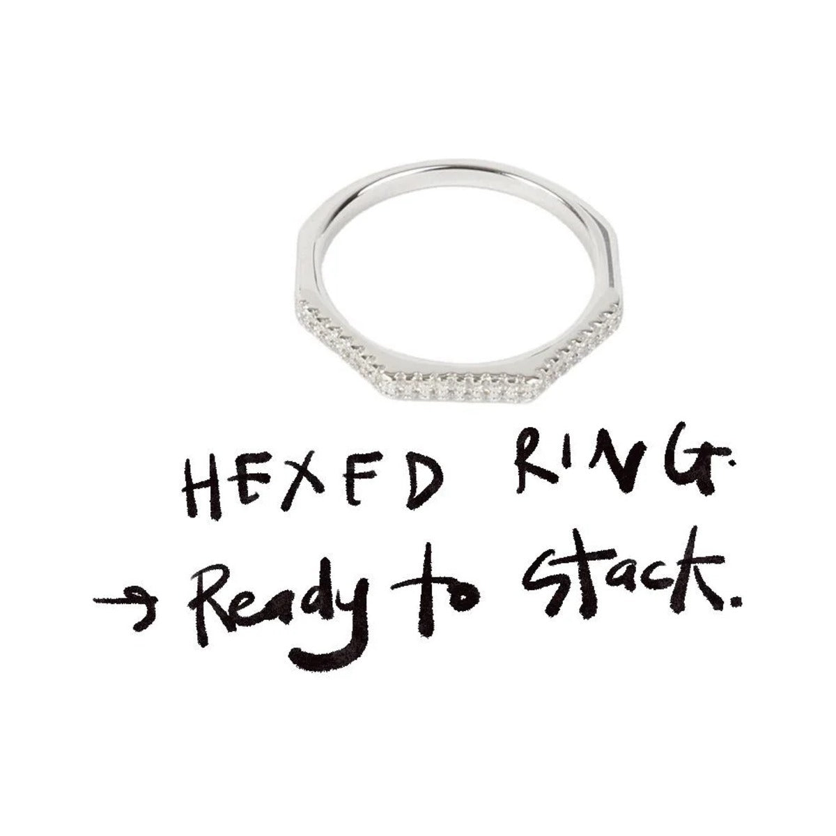 Hexed Ring with handwritten notes reading Hexed Ring, ready to stack