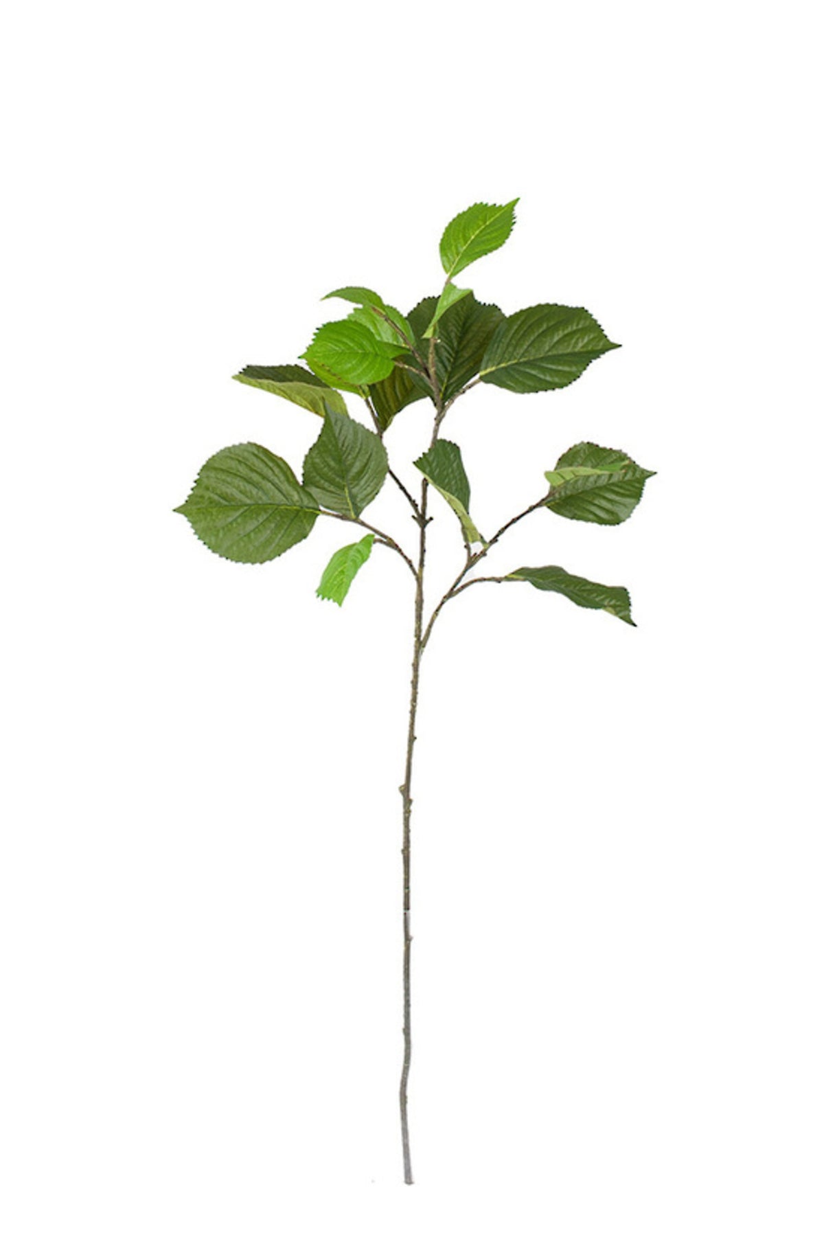 Hydrangea leaf spray, 106cm faux foliage stem with broad serrated green leaves