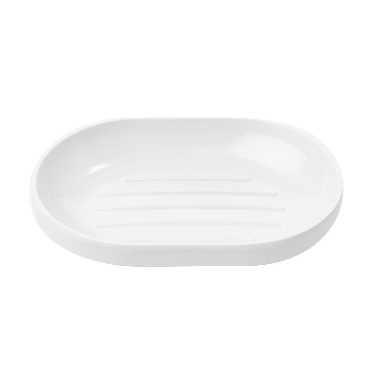 Umbra Step white glossy soap dish on bathroom sink