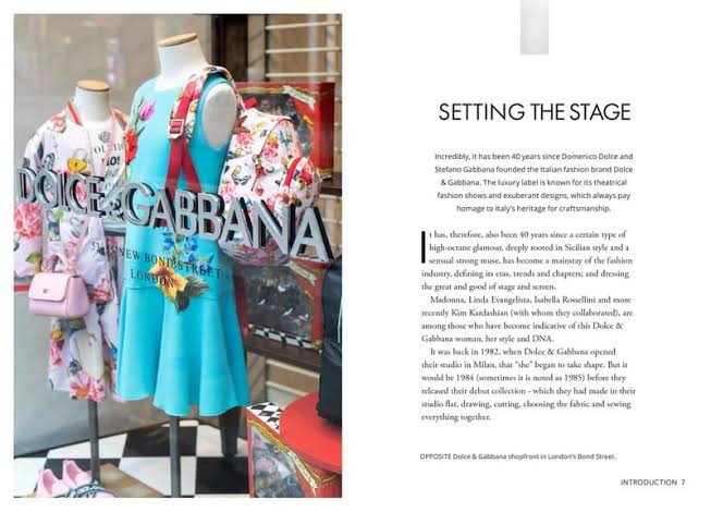 Little Book of Dolce and Gabbana chapter opener, Setting the Scene, with a floral print shop window display