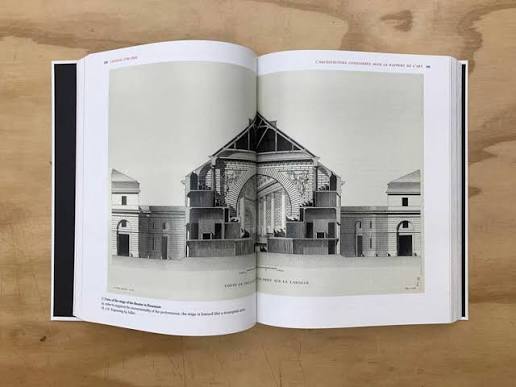Architectural Theory spread with an engraved cross section through a domed basilica