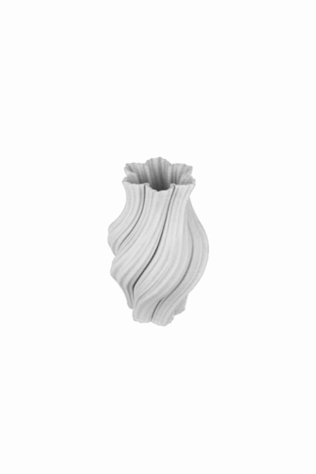 Small Ines 3D ceramic vase in white with twisting organic ribs