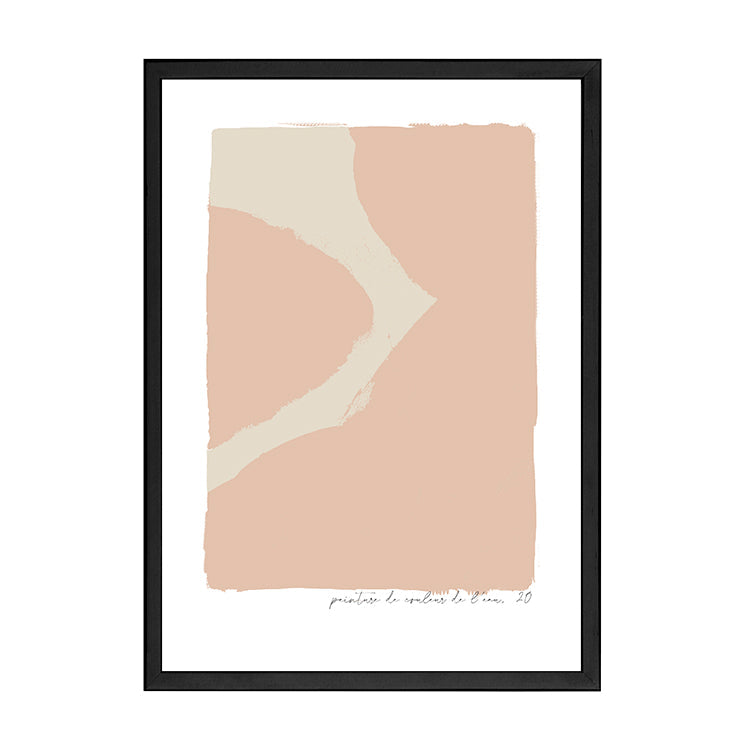 Ink print in pink in a black frame, on white