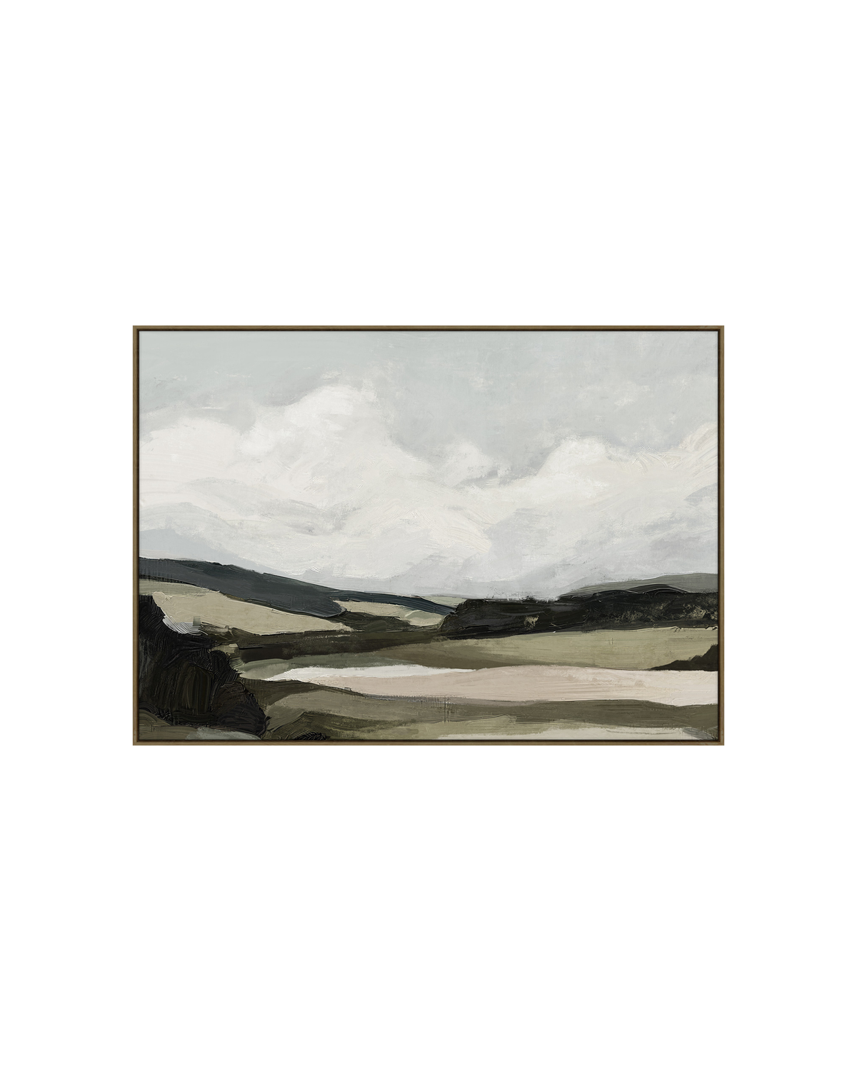 John's Farm Print by Ned Collections, framed landscape of rolling olive fields under white cloud