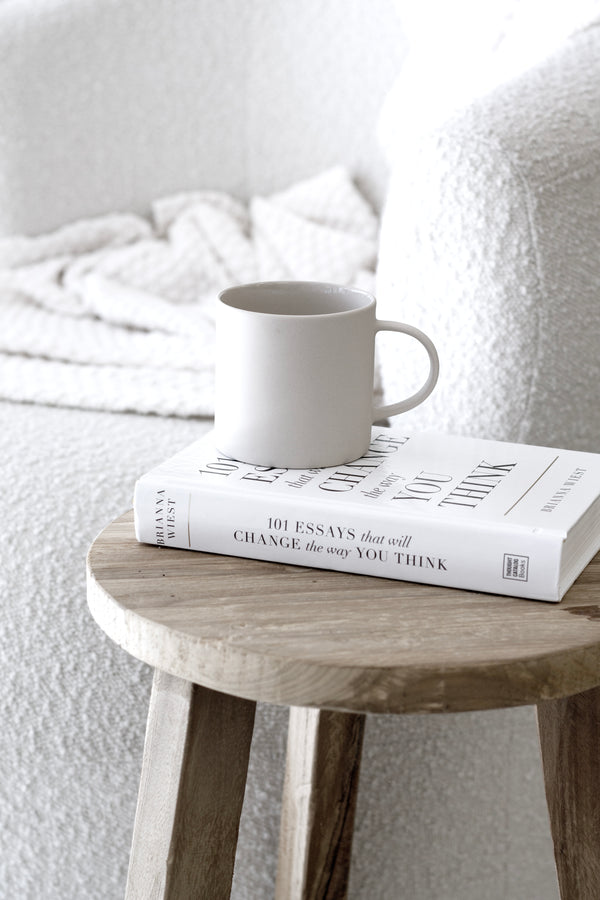 Stoneware Jon Boy Mug in olive green (or cashmere) with smooth glazed interior; minimalist ceramic mug for everyday rituals.