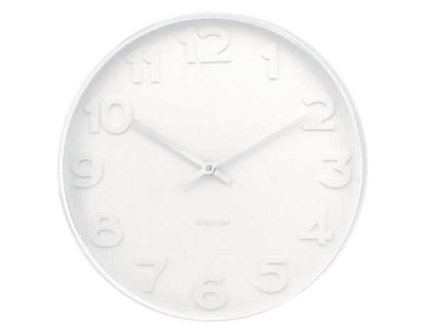 A sleek and minimalistic Karlsson Wall Clock Mr White Medium with numbers on a white background.