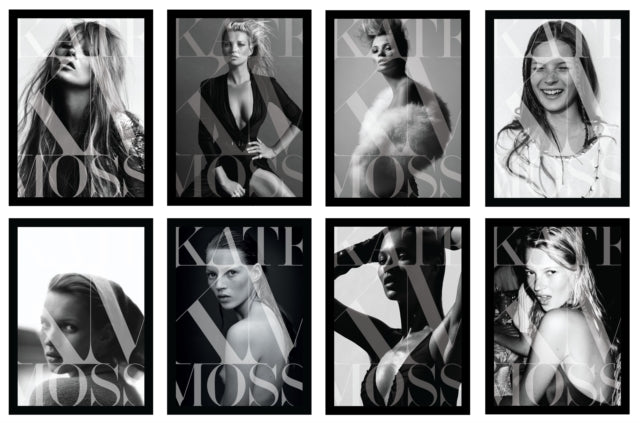 A series of black and white photos of KATE: THE KATE MOSS BOOK by Books.