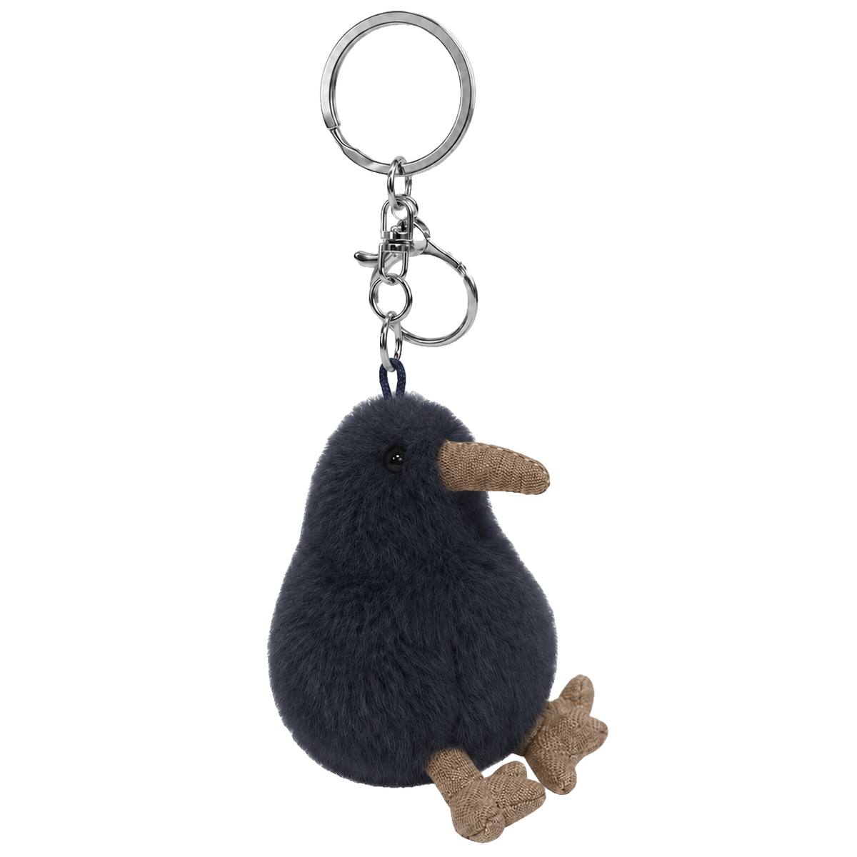Koko the Kiwi bag charm by Lily & George in Slate, small plush kiwi on a silver keyring clip