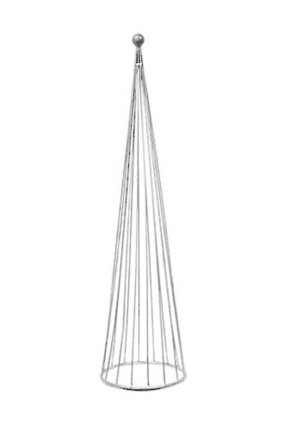 Tall silver metal wire cone Christmas tree with an open frame, 83cm