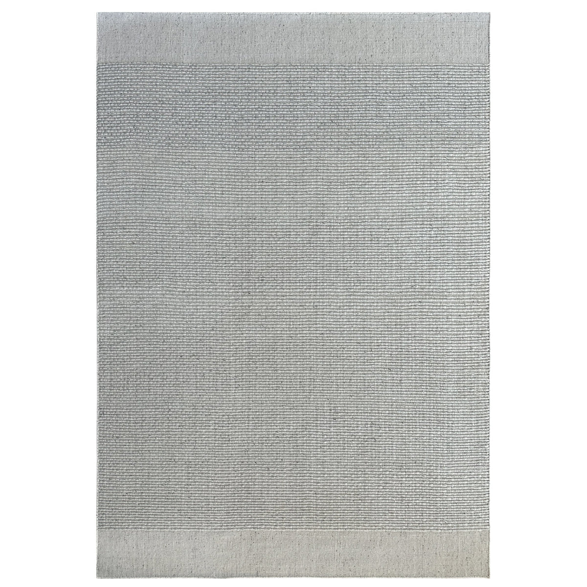 Latitude Moonbeam Rug in light grey with a ribbed texture and plain end bands, shown flat on white