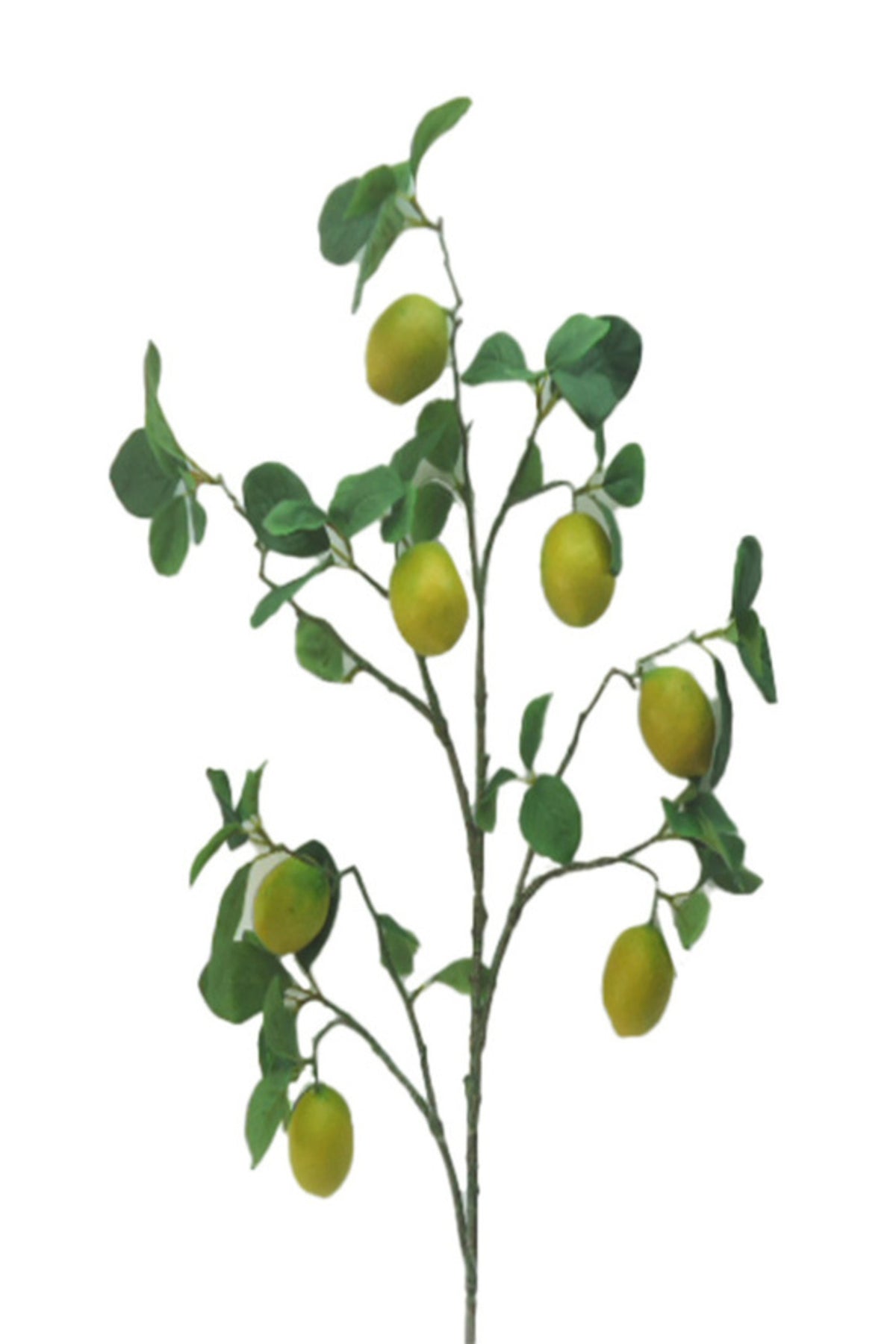 Lemon branch spray, 110cm faux fruiting branch with green-gold lemons and rounded leaves