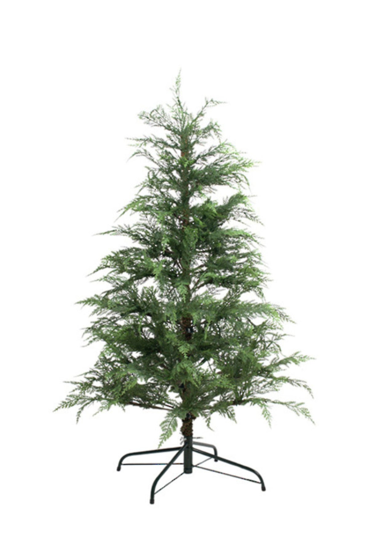 Artificial Leyland cypress Christmas tree with warm white micro LED lights on a black stand, 137cm