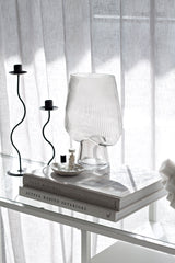 Lianne ribbed glass vase in taupe – sculptural 28cm vase for Japandi, coastal, and soft-minimal home styling