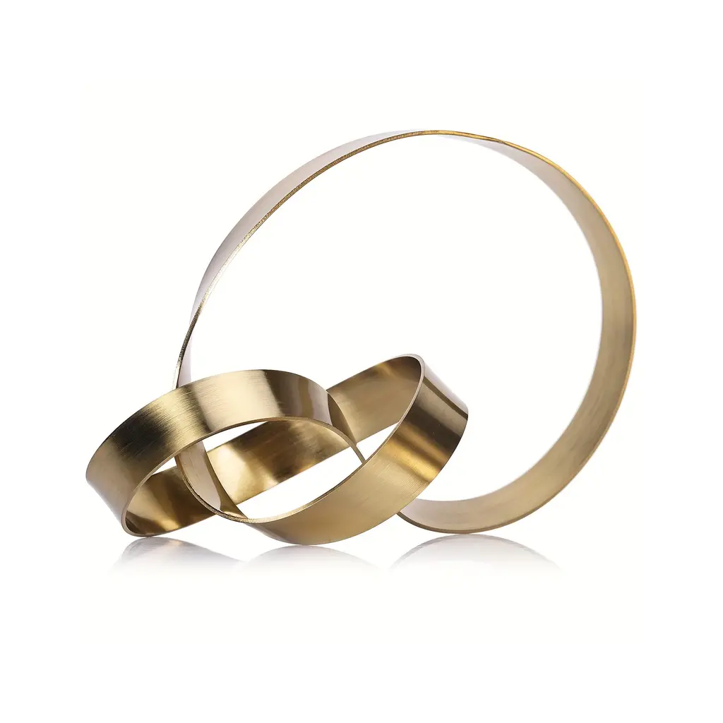 Infinity Loop Life Sculpture in brushed gold on a plain white background
